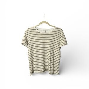 Frame Denim Olive and White Striped  Organic Linen Tee